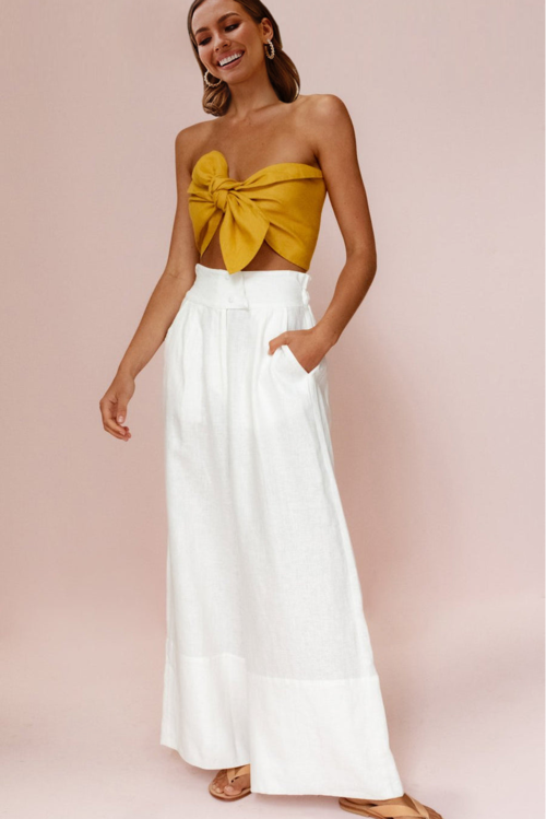 High Waisted Wide Leg Pants And Bandeau Linen Set